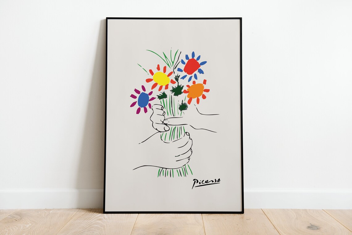 Picasso Flower Bouquet Colorful Line Art Modern Minimalist Print
