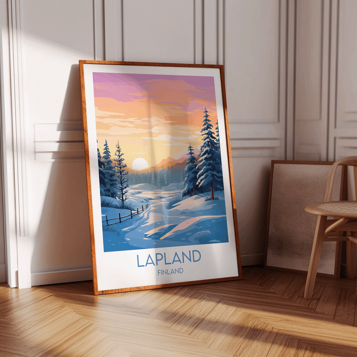 Finland Lapland Snowy Pine Forest Trail at Winter Sunset Poster - Image 2