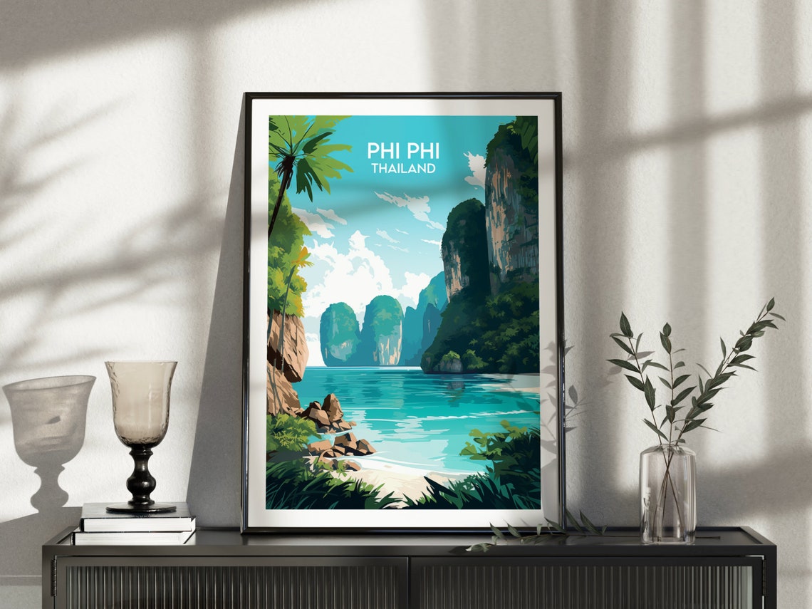 Phi Phi Thailand Turquoise Bay Limestone Cliffs Island Travel Poster - Image 5