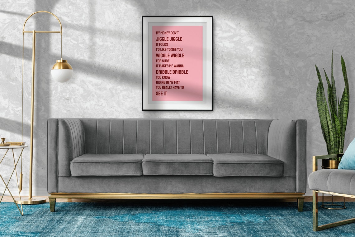 My Money Dont Jiggle Jiggle Funny Song Lyric Typography Pink Poster - Image 2