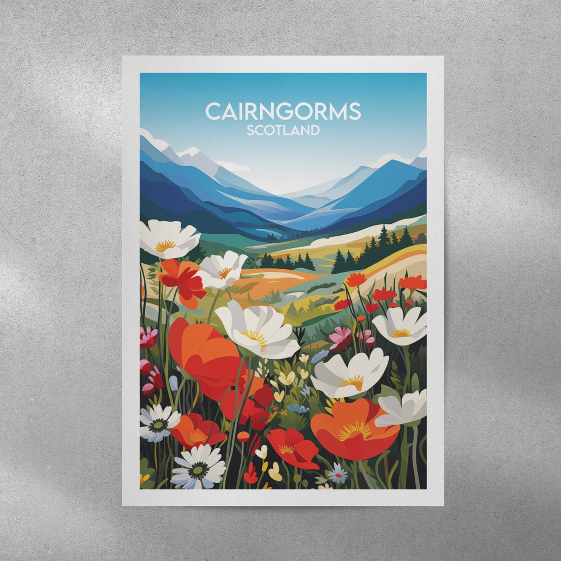 Cairngorms Scotland Wildflower Meadow Mountain Vintage Travel Poster - Image 2