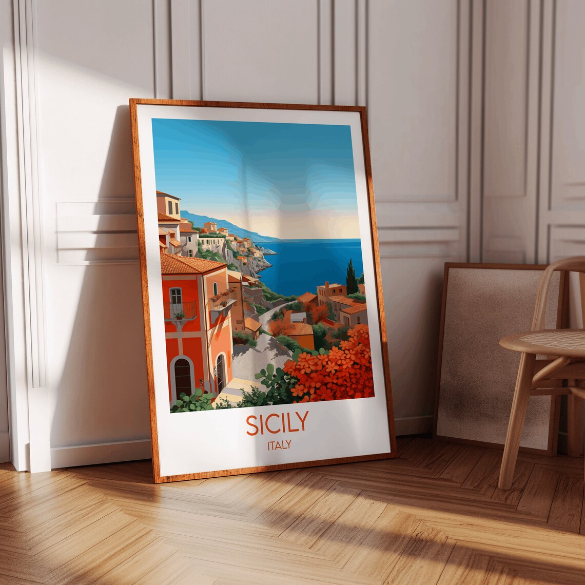 Sicily Italy Seaside Village Terracotta Rooftops Travel Poster Art - Image 3