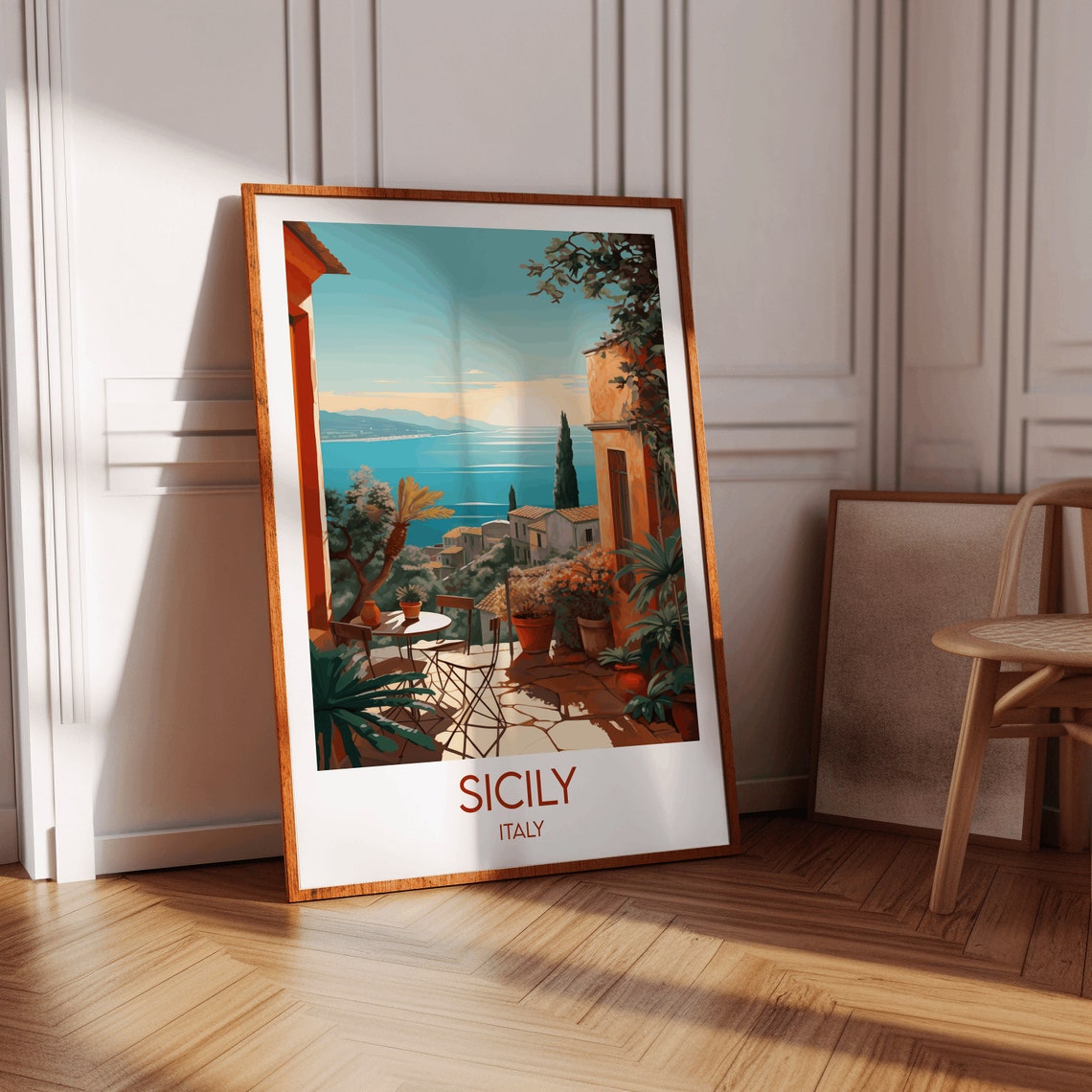 Sicily Italy Coastal Terrace Sea View Sunset Mediterranean Poster - Image 3