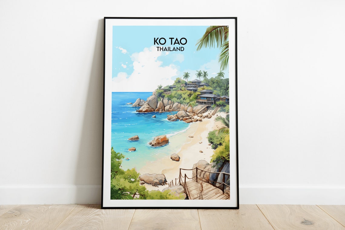 Ko Tao Thailand Tropical Beach Rocky Bay Turquoise Water Poster