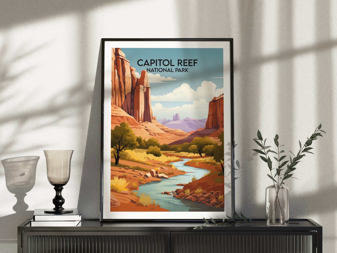 Capitol Reef National Park Winding River Canyon Vintage Travel Poster - Image 3