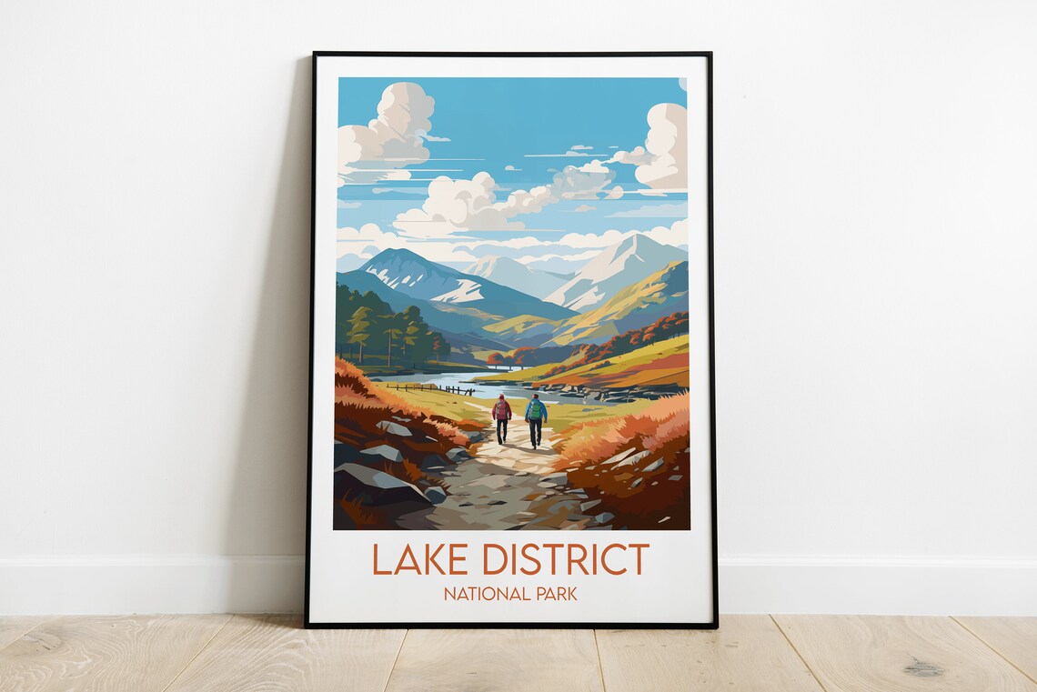 Lake District National Park England Vintage Hiking Travel Poster