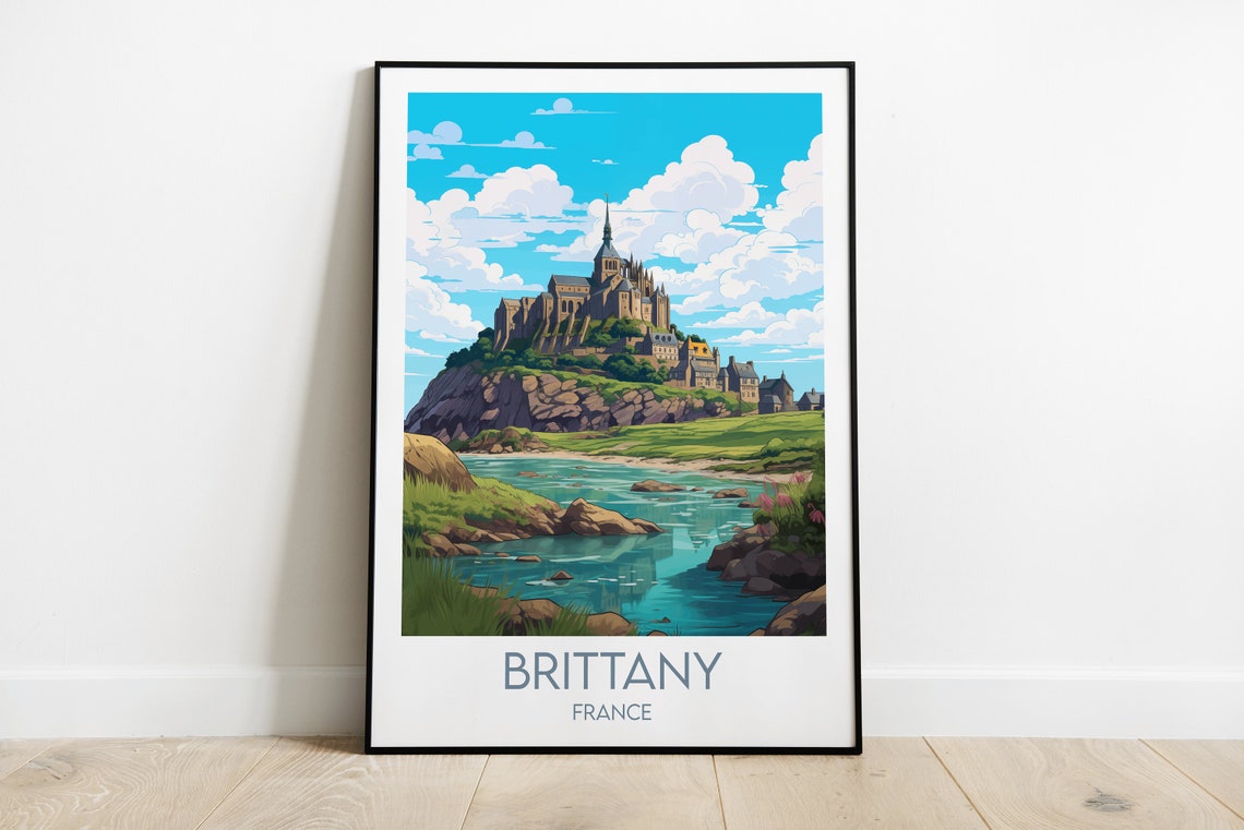 Brittany Mont Saint-Michel Abbey Bright Blue Sky Travel Poster