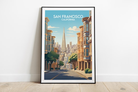 San Francisco California Hilly Street With Victorian Houses Travel Poster