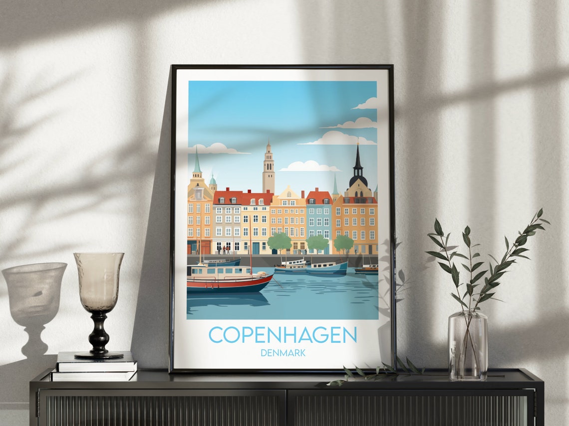 Copenhagen Denmark Nyhavn Harbor Colorful Illustration Poster - Image 4