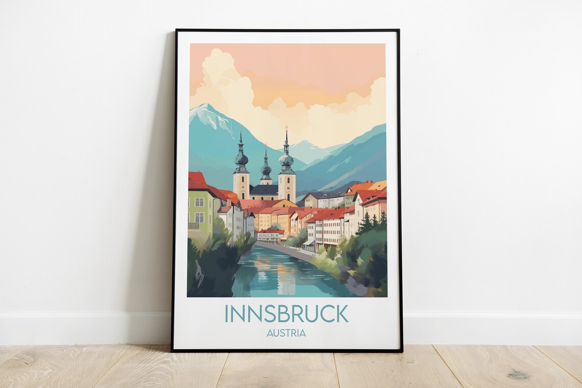 Innsbruck Austria Colorful Riverside Old Town Scenic Travel Poster