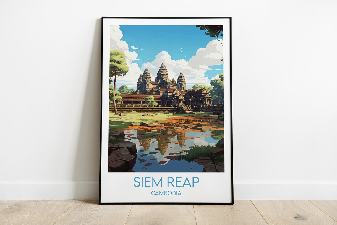 Siem Reap Cambodia Angkor Wat Temple Reflection Travel Poster