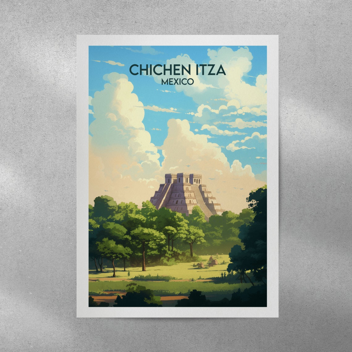Chichen Itza Mexico Mayan Pyramid Jungle Vintage Style Travel Poster - Image 4