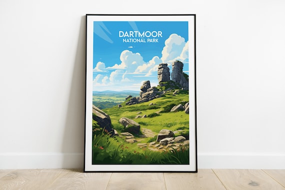 Dartmoor National Park Granite Tor England Vintage Travel Poster