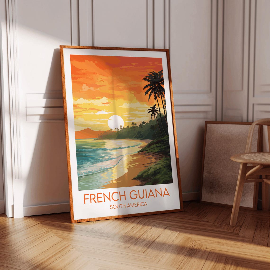 French Guiana South America Golden Sunset Palm Shore Travel Poster - Image 3