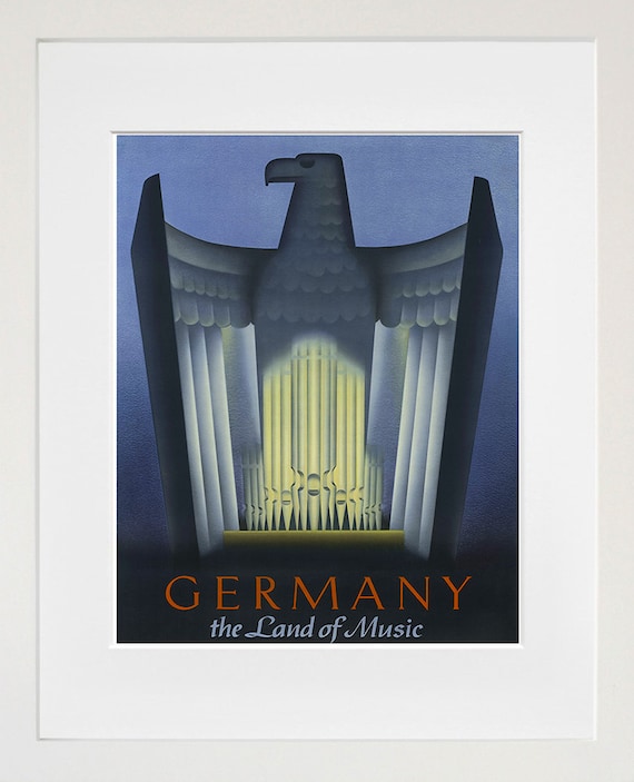 Germany the Land of Music Vintage Eagle Organ Pipes Travel Poster
