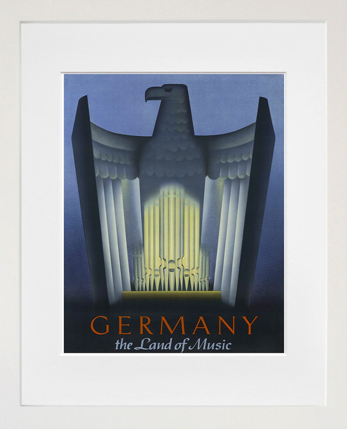 Germany the Land of Music Vintage Eagle Organ Pipes Travel Poster