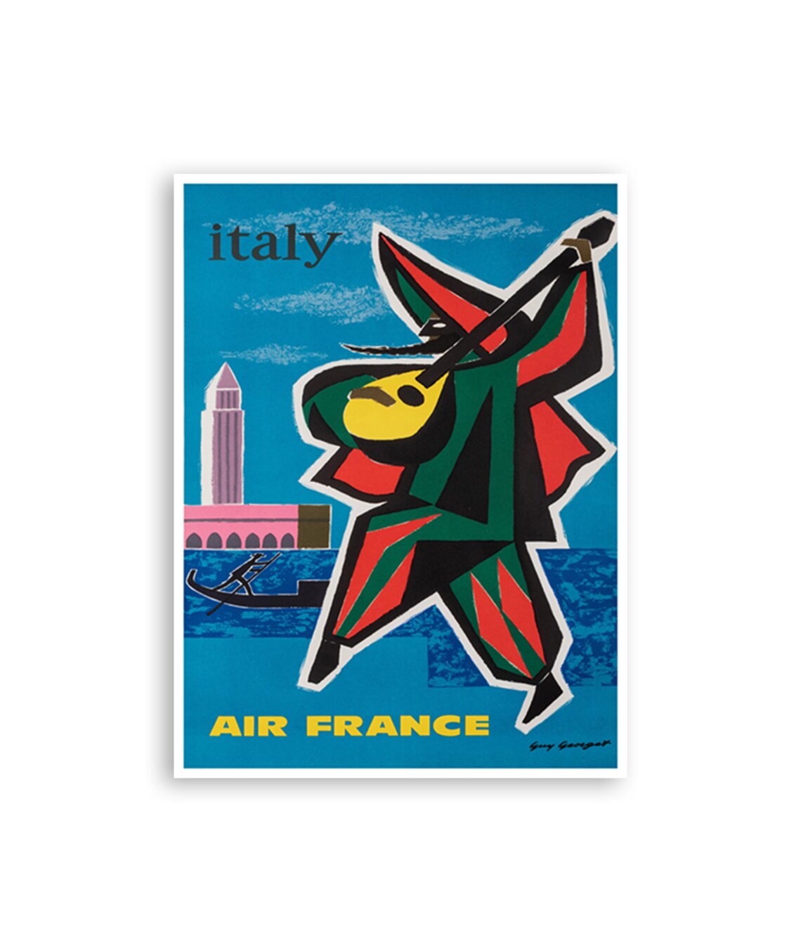 Italy Air France Venice Gondola Musician Guy Georget Travel Poster - Image 2