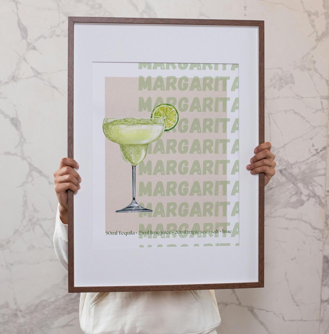 Margarita Watercolor Cocktail Recipe Green Lettering Bar Poster - Image 2