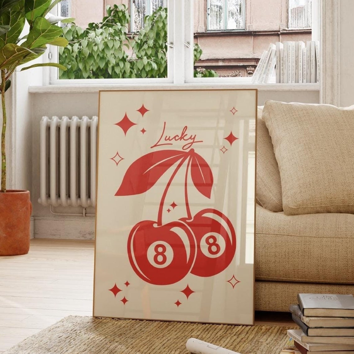 Red Lucky Cherry Magic 8 Ball Retro Pop Fruit Casino Game Room Poster - Image 3