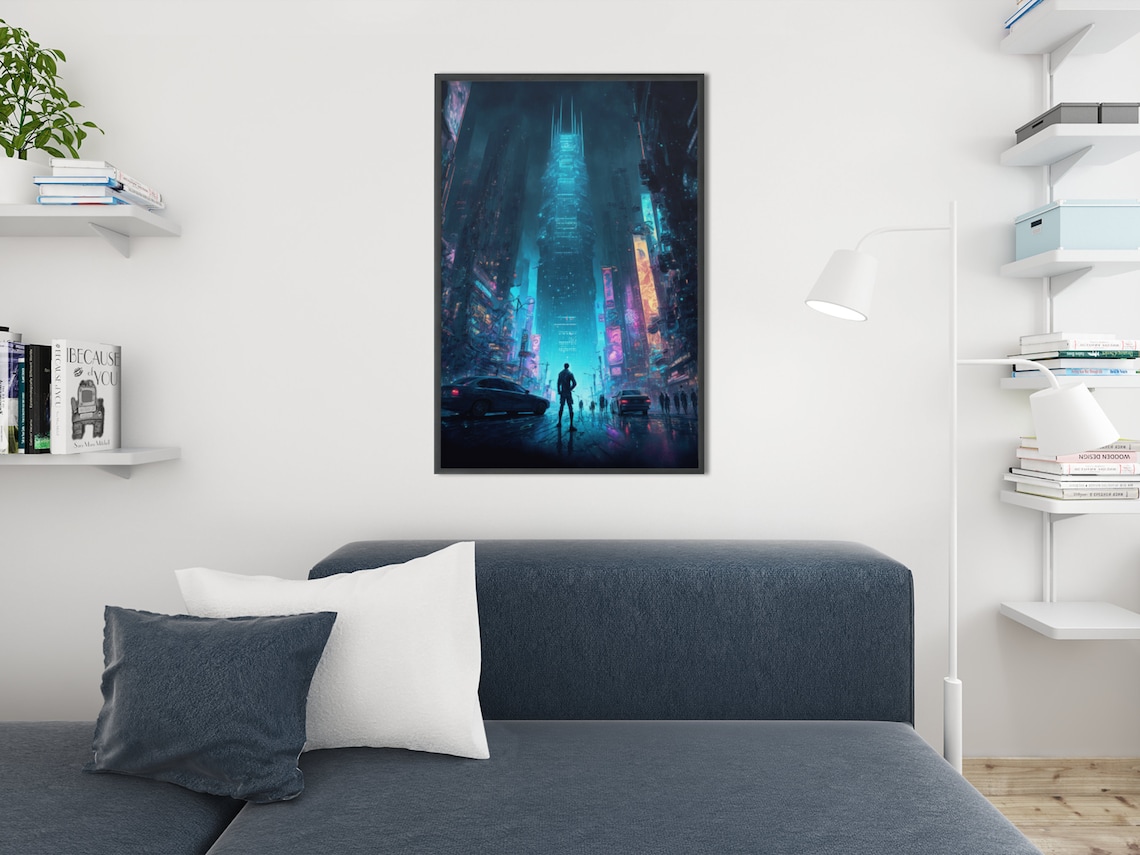 Cyberpunk Neon City Night Tower Futuristic Sci Fi Art Poster - Image 2