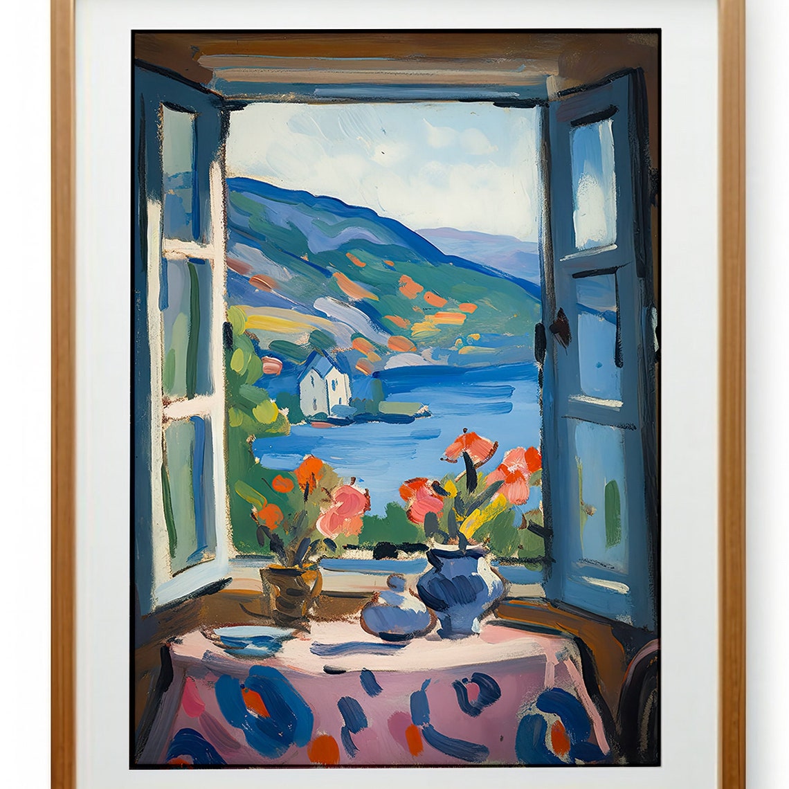 Matisse Style Open Window Flowers Coastal View Painting Print - Image 2