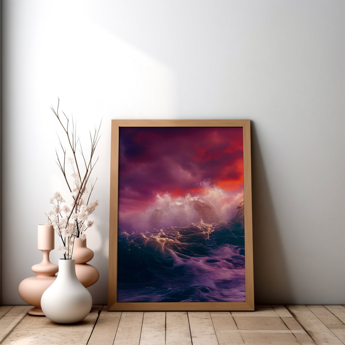 Pink and Purple Ocean Wave at Sunset Dramatic Seascape Poster - Image 2