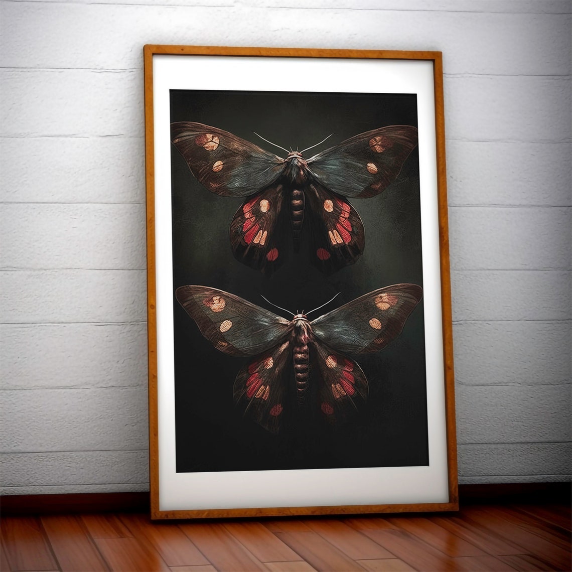 Vintage Moth Entomology Pair Dark Botanical Nature Study Art Print