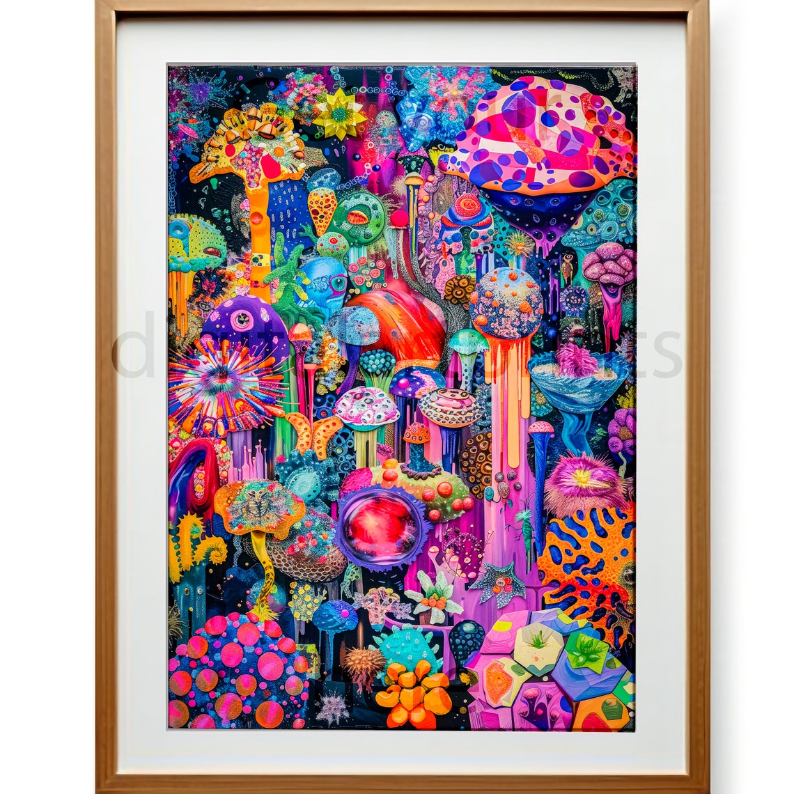 Psychedelic Neon Mushroom Black Light Trippy Surreal Wall Art - Image 3