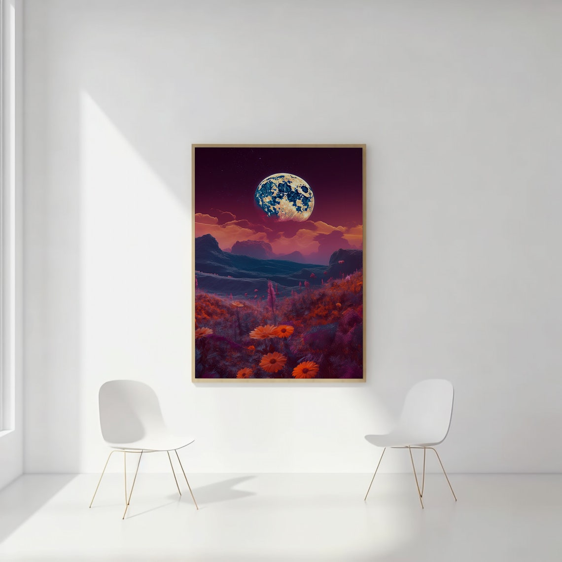 Retro Futurism Universe Space Moon Flowers Surreal Sci Fi Poster - Image 2