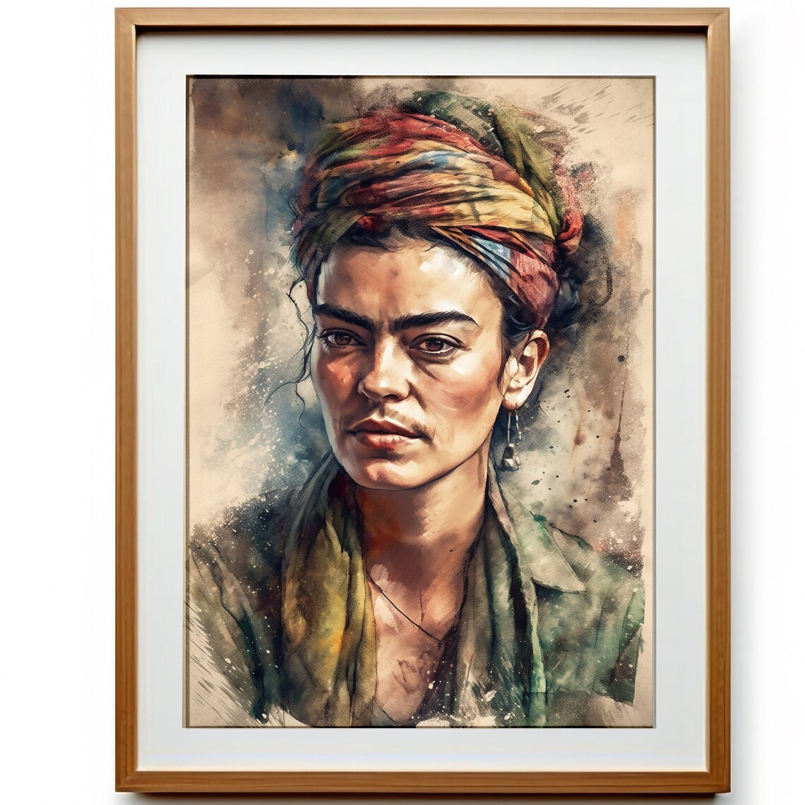 Frida Kahlo Watercolor Portrait Colorful Headscarf Art Wall Art - Image 3