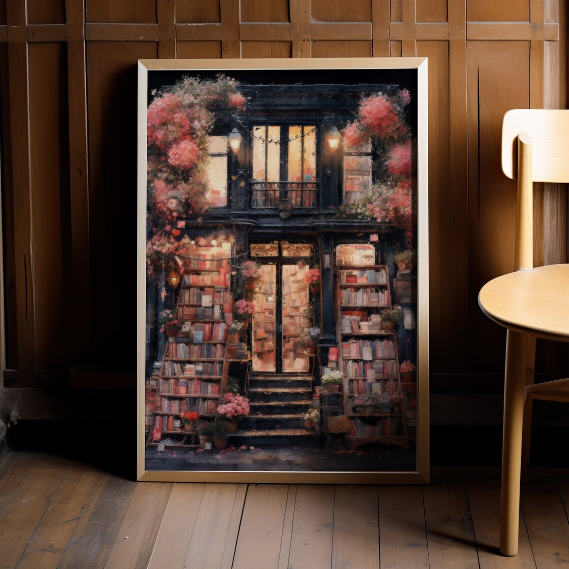 Enchanted New York Bookshop Night Cozy Storefront Scene Wall Art - Image 2