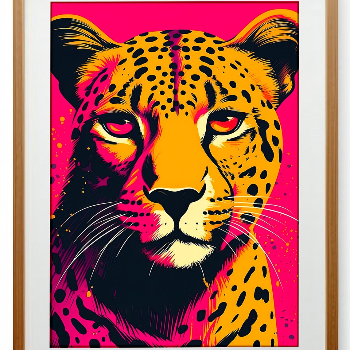 Bold Pop Art Cheetah Portrait on Neon Hot Pink Background Poster - Image 3