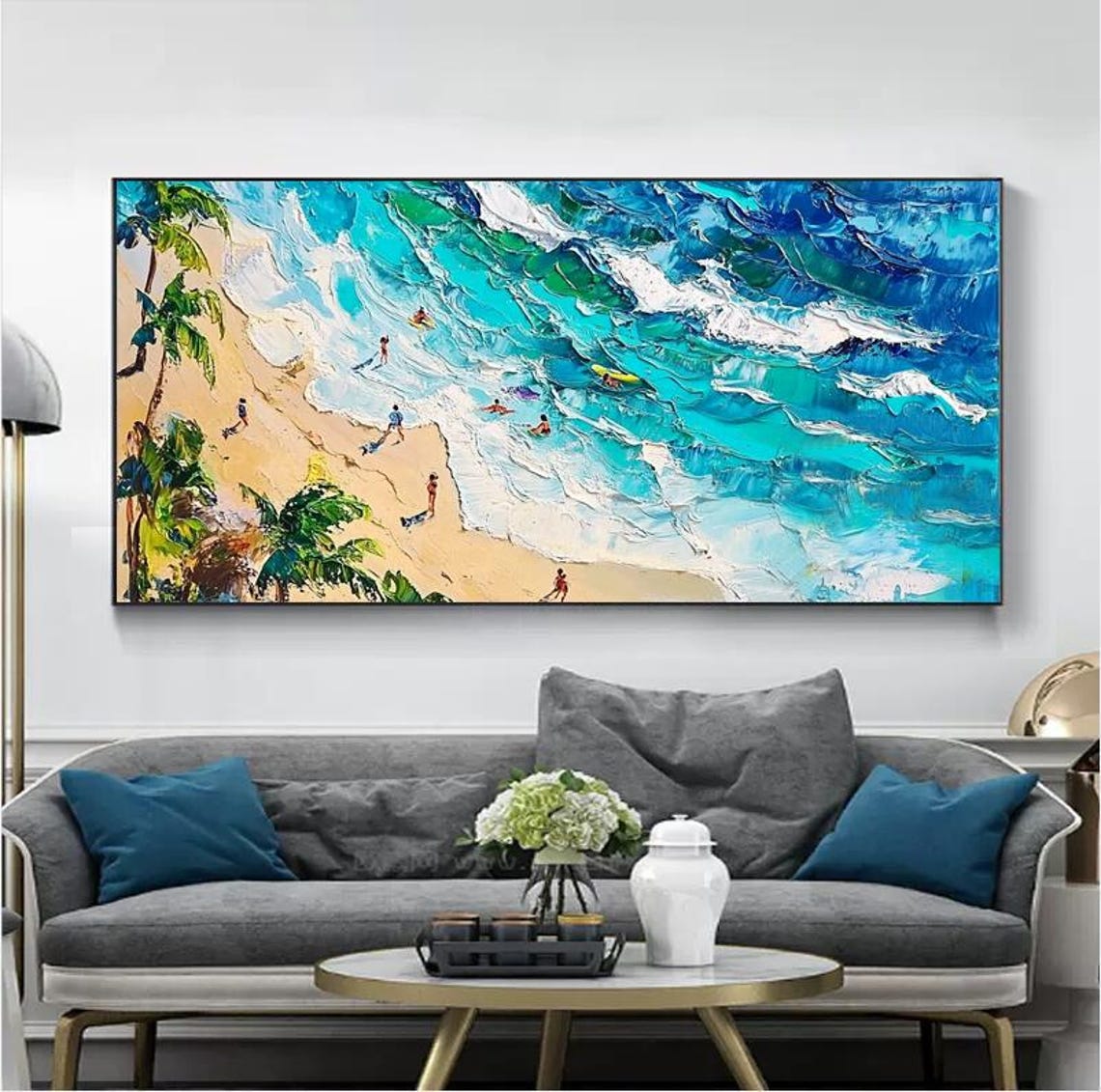 Turquoise Beach Aerial View With Surfers Summer Coast Poster - Image 6