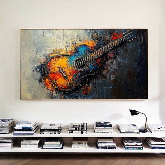 Vibrant Flaming Acoustic Guitar Music Lover Wall Decor Poster