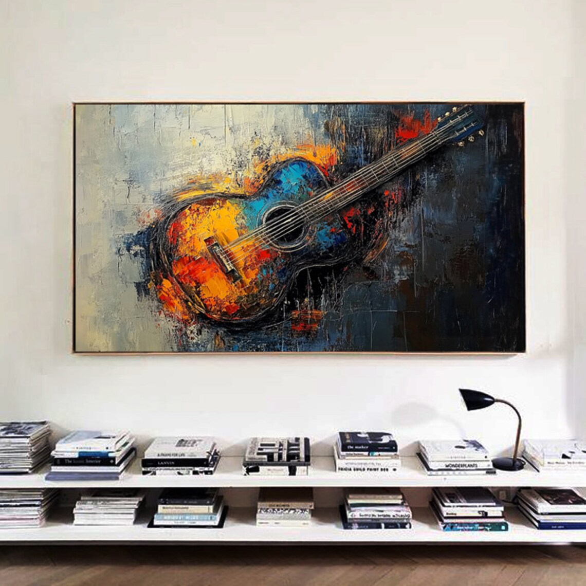 Vibrant Flaming Acoustic Guitar Music Lover Wall Decor Poster