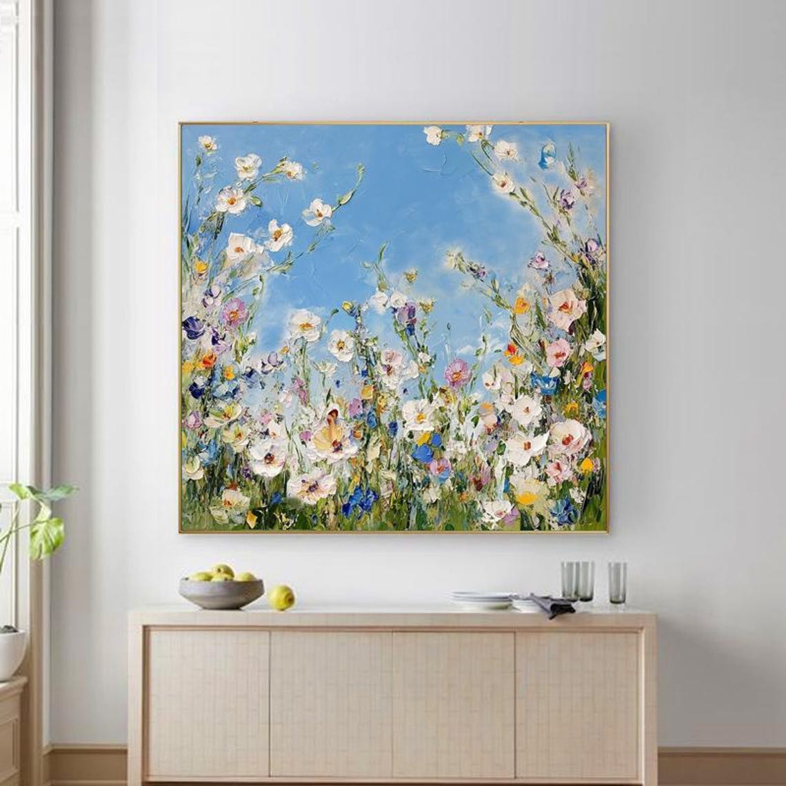 Delicate Wildflowers Reaching Toward Light Blue Sky Floral Art Poster - Image 2