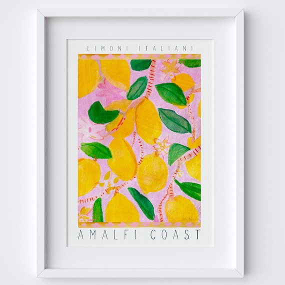 Amalfi Coast Lemons Watercolor Kitchen Art Print
