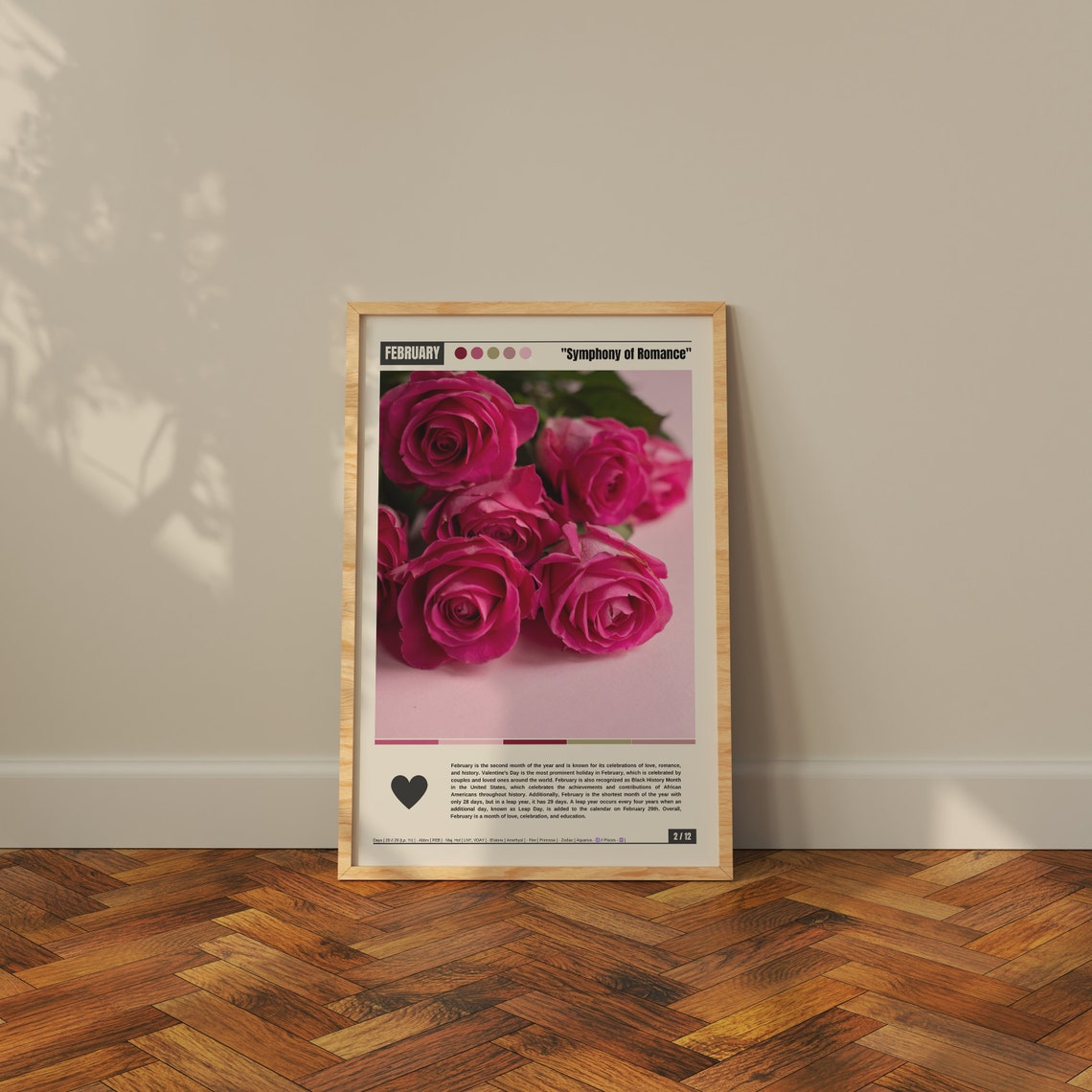 February Symphony of Romance Pink Roses Valentines Day Love Poster - Image 4