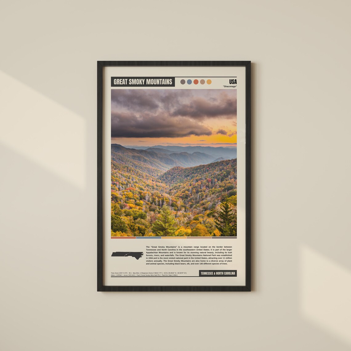 Great Smoky Mountains Travel Poster, Scenic Landscape