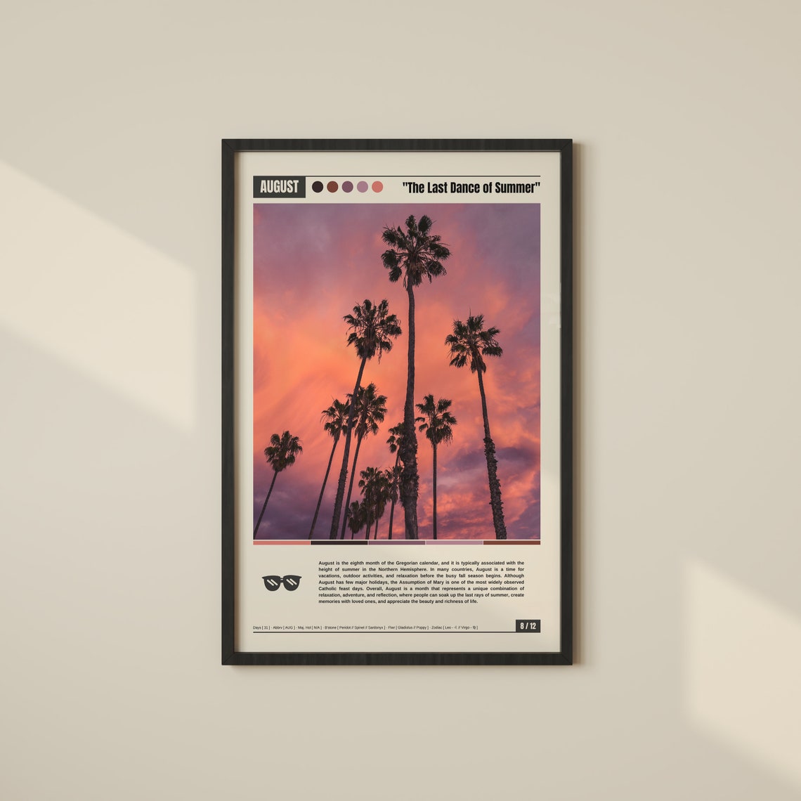 August Tropical Sunset Palm Trees Last Dance of Summer Poster