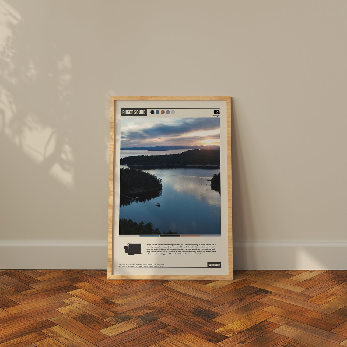 Puget Sound Washington Golden Sunset Aerial Water Landscape Poster - Image 3