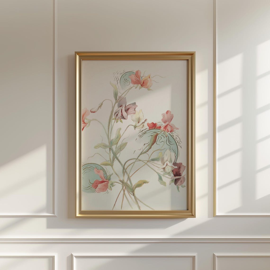 Pink Sweet Pea Blossoms Art Nouveau Decorative Floral Poster - Image 5