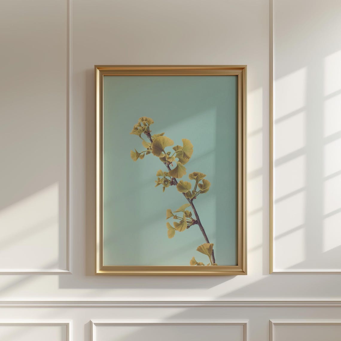 Golden Ginkgo Leaves Branch Minimalist Teal Botanical Poster - Image 5