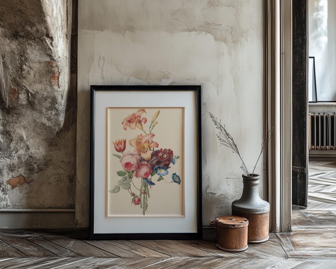 Mixed Bouquet with Roses Daylily and Morning Glory Floral Poster - Image 3