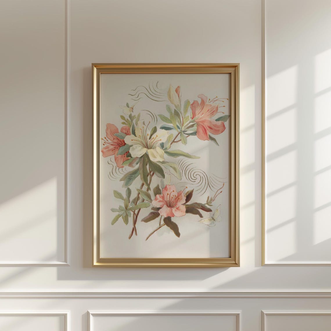 Pastel Azalea Bouquet with Butterfly Japanese Art Nouveau Poster - Image 5