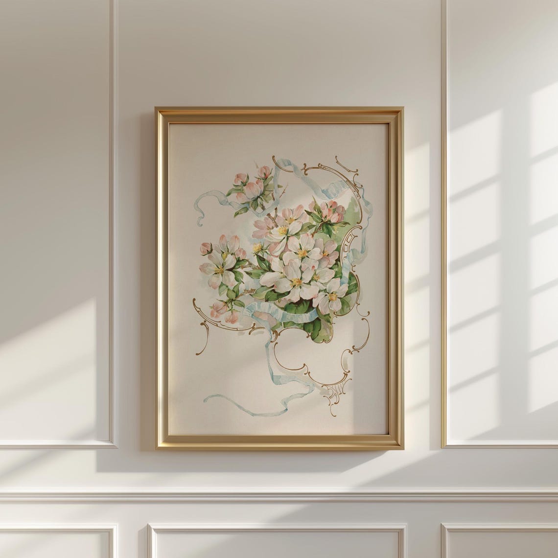 White Cherry Blossoms with Pale Blue Ribbon Botanical Art Poster - Image 5