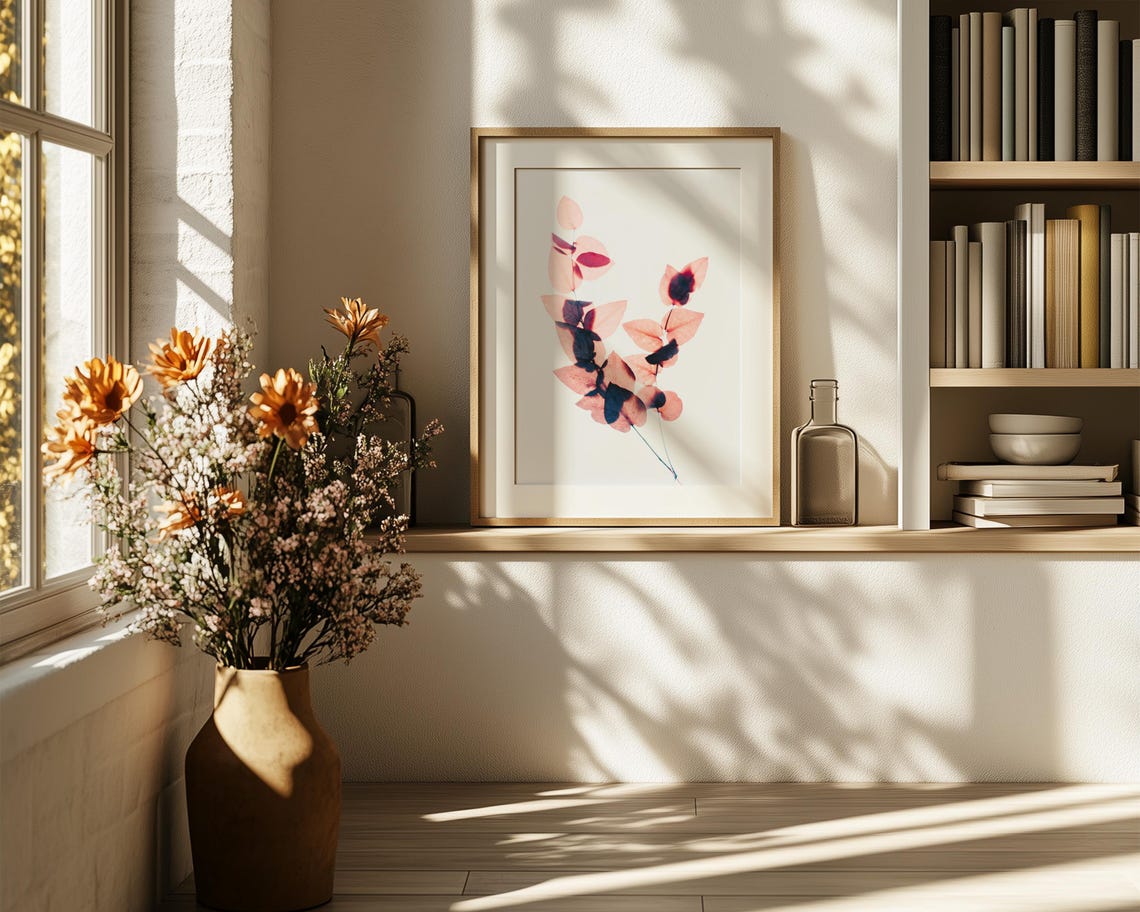 Backlit Coral Translucent Leaves Minimalist Modern Botanical Poster - Image 6