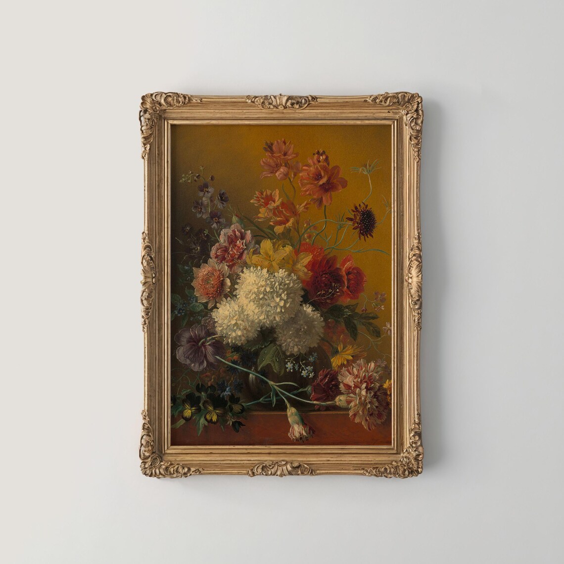 Classic Dutch Bouquet with Dahlias Golden Oil Painting Poster