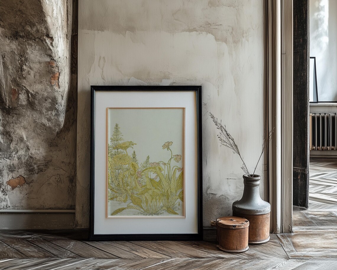 Art Nouveau Wild Grasses Pale Wildflowers Japonisme Style Poster - Image 3