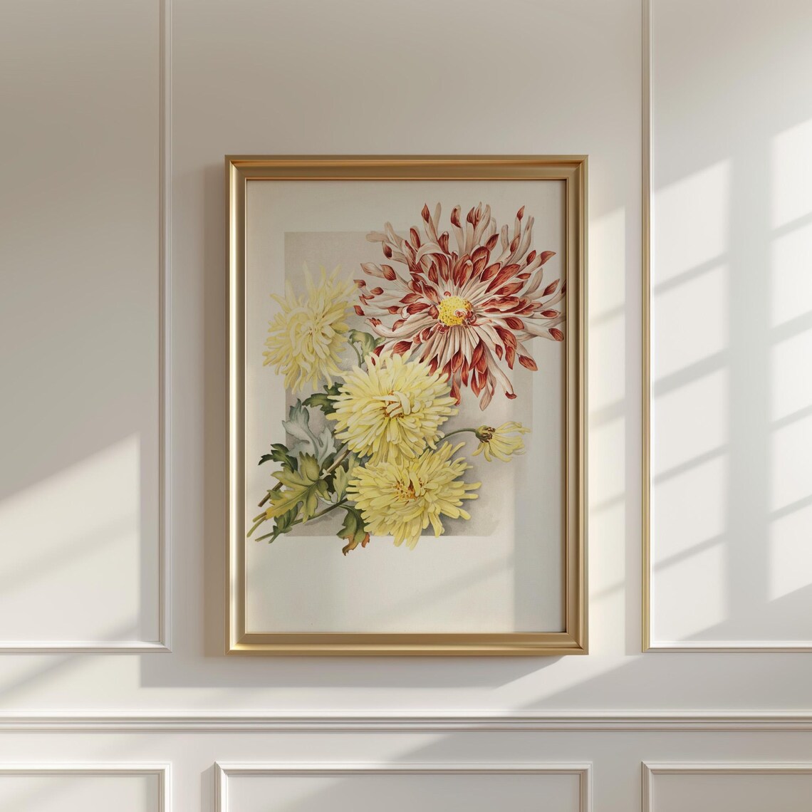 Yellow and Red Chrysanthemum Flowers Vintage Botanical Art Poster - Image 5